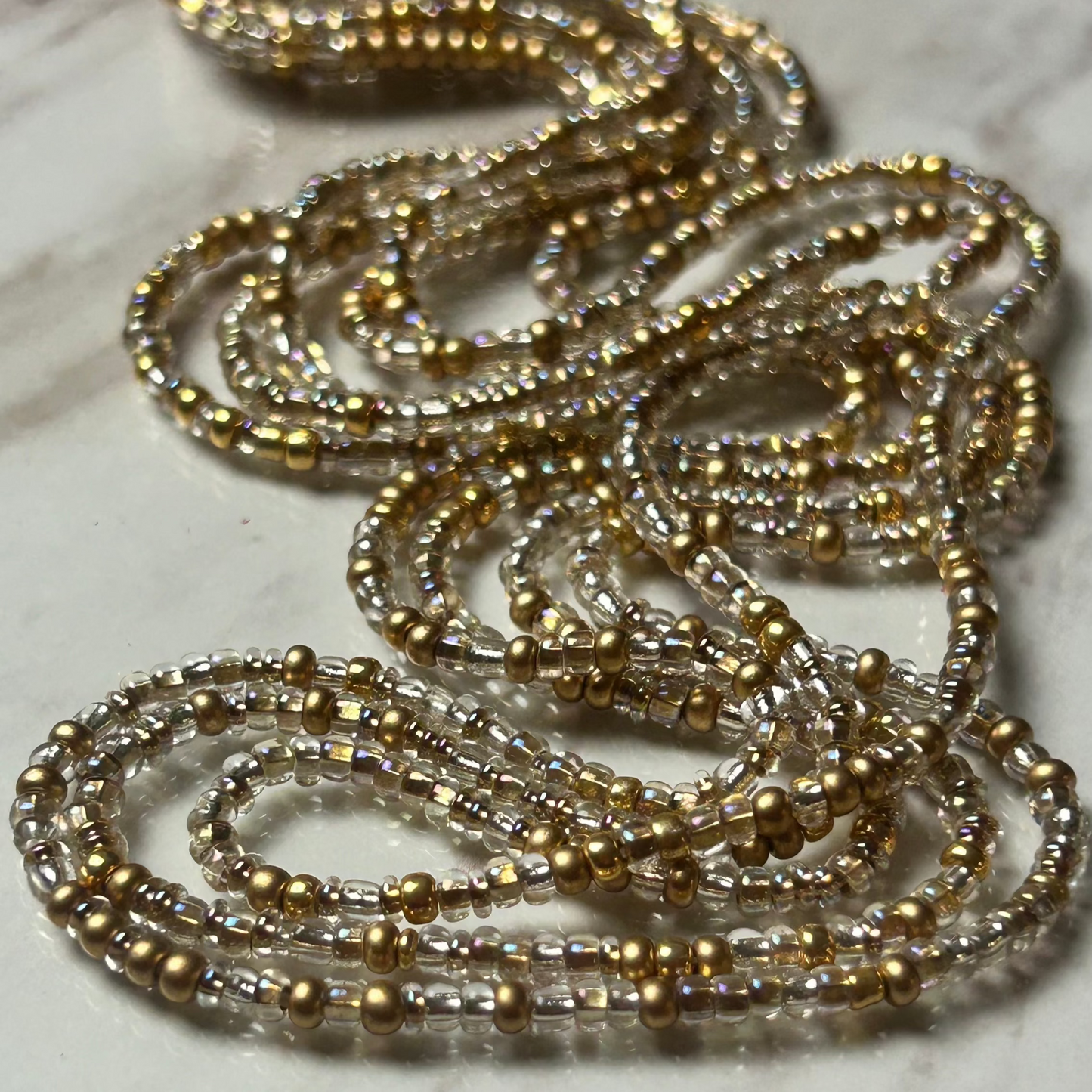 shimmering gold and clear waist beads - Golden Cascade - Red Butterfly Sanctuary