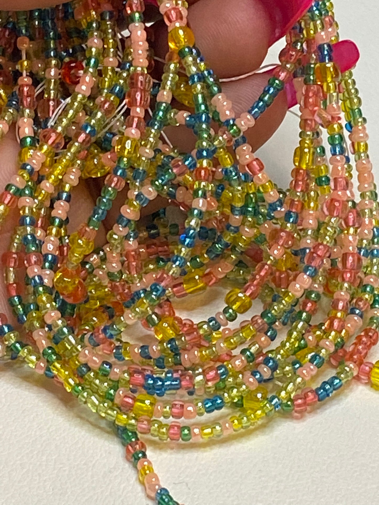 Red Butterfly Sanctuary- Mixed Color Pastels pint green and blue waist beads- A Lil' Flirty