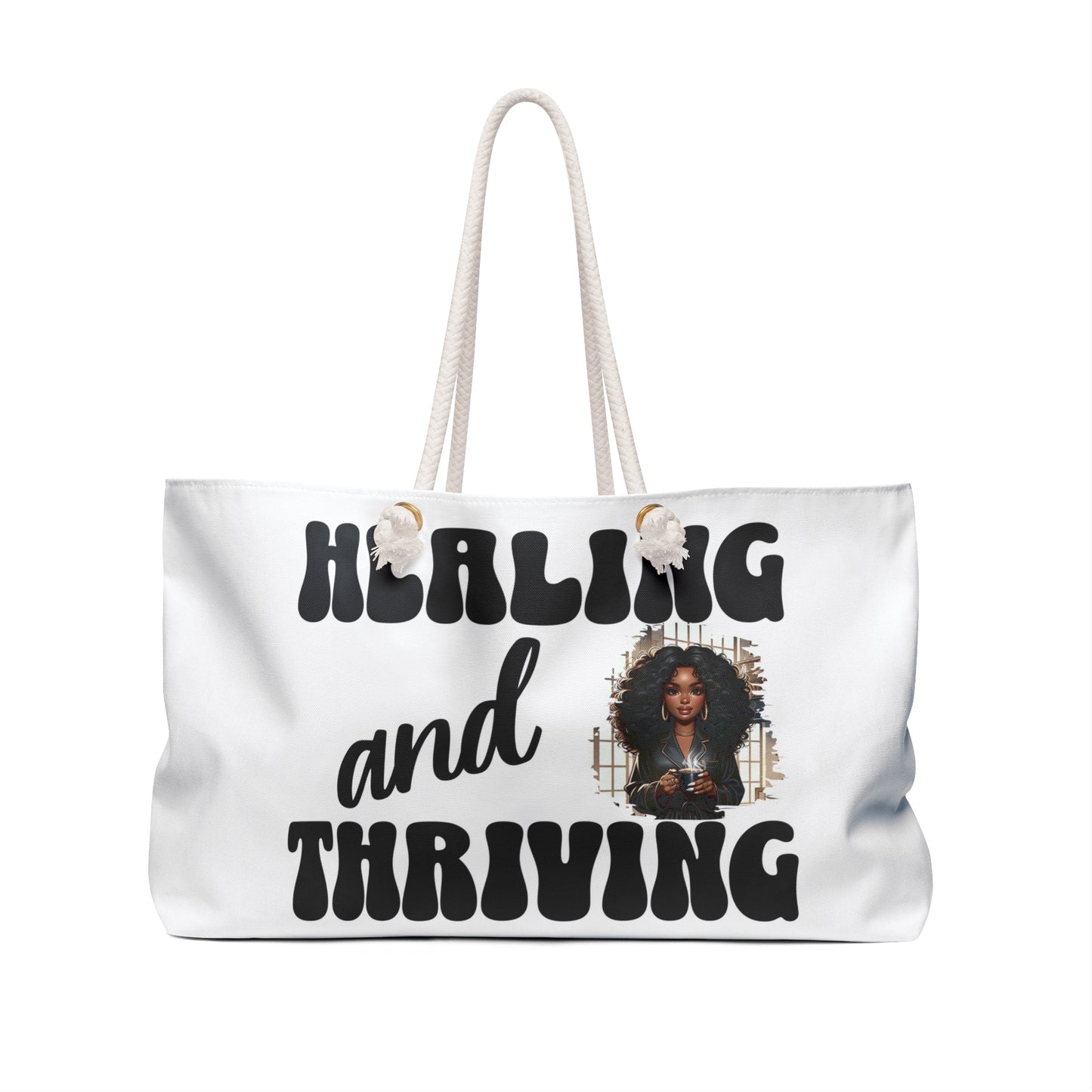 Healing & Thriving; Oversized Weekender Tote (Black and White)