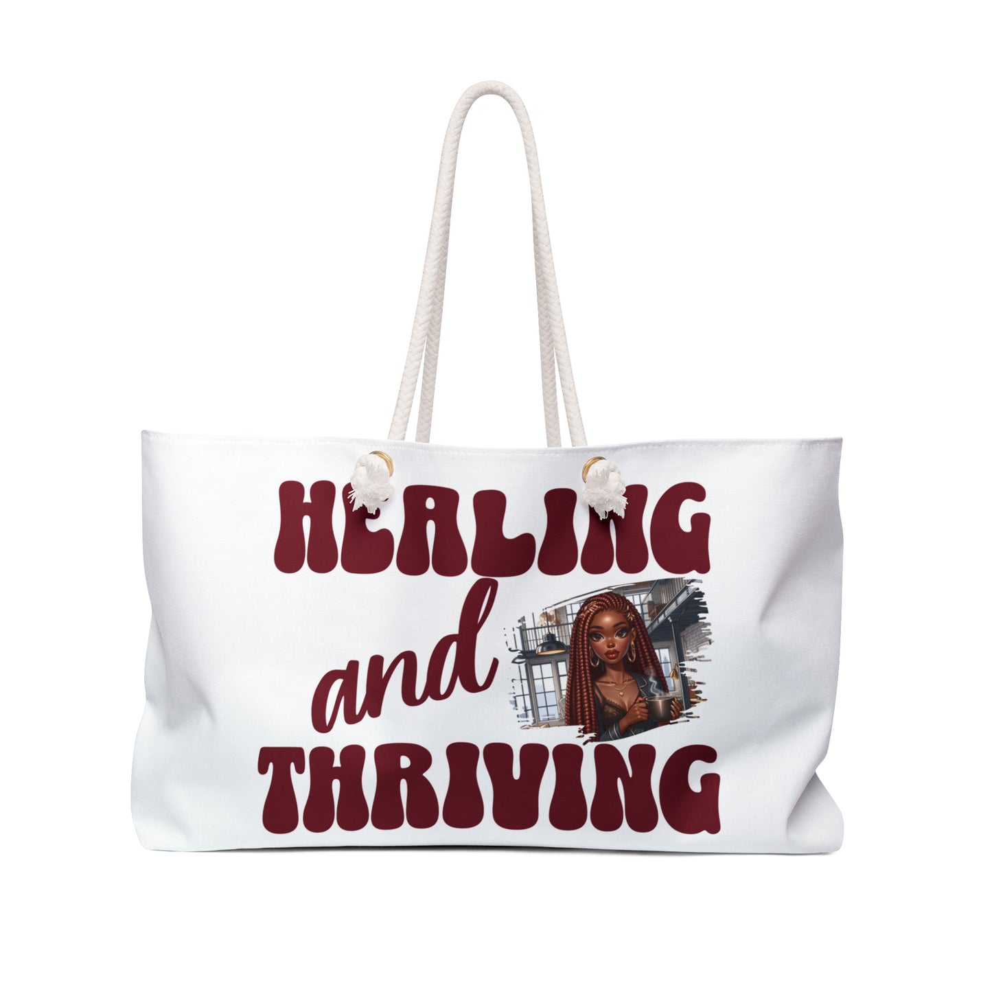 Healing & Thriving: Oversized Weekender Tote (Red on White)