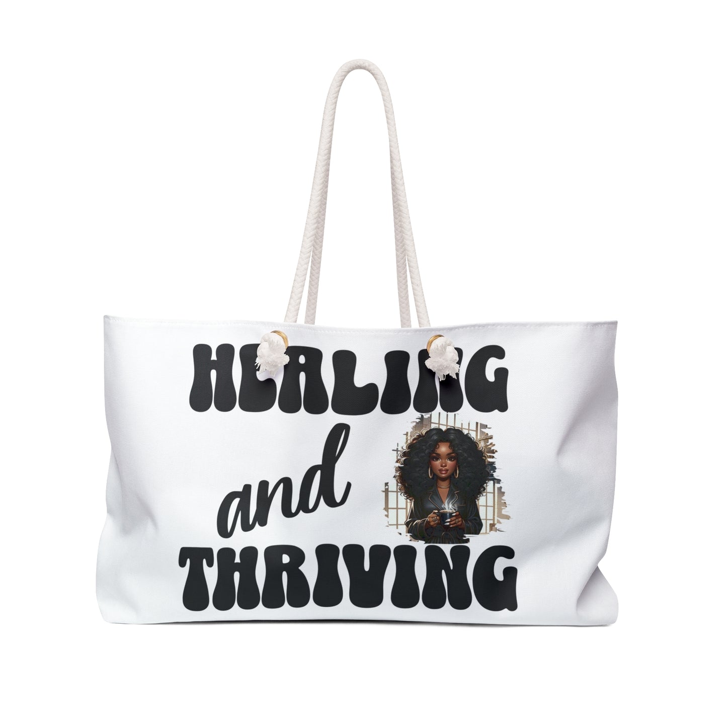 Healing & Thriving; Oversized Weekender Tote (Black and White)